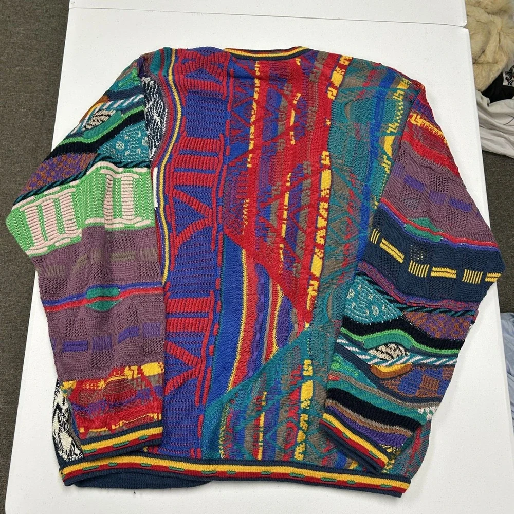 CUGGI Cardigan Sweater Mens L Multi Excellent Vintage 3D Knit Australia Cotton